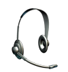 A headset with headphones and a boom microphone.