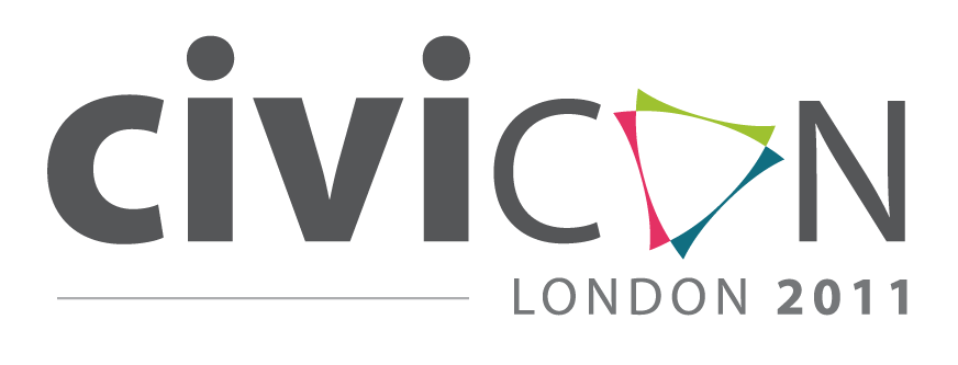 Logo of CiviCon London 2011: the word “CiviCon” with a triangular mark in place of the “V”, and “London 2011” beneath.