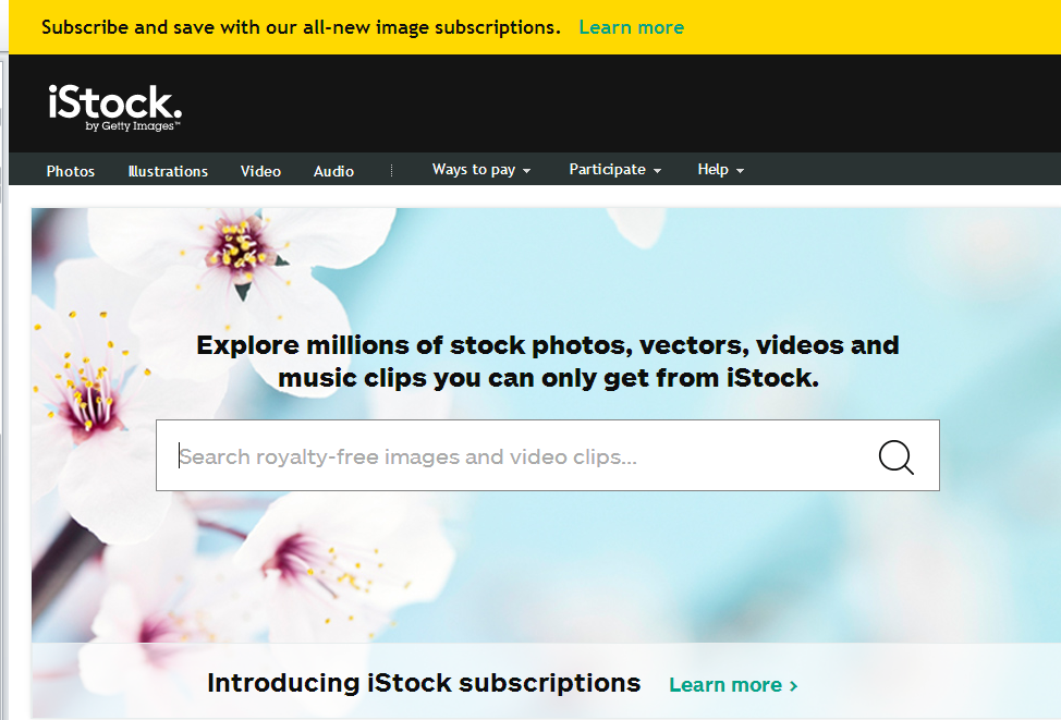 Screenshot of the iStockPhoto.com home page.