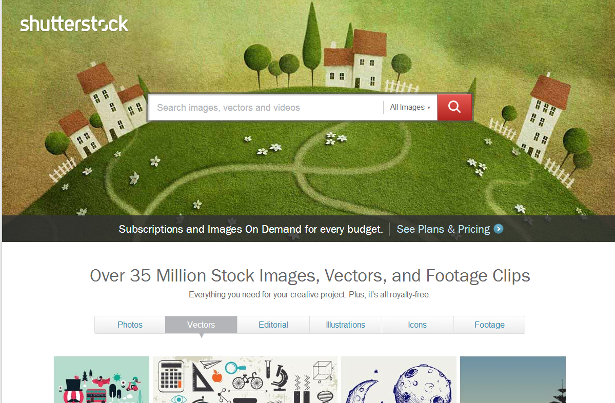 Screenshot of the ShutterStock.com home page.