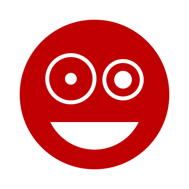 A red face with a wide, strained smile beside the statement.