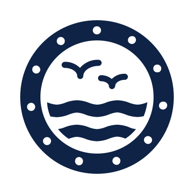 A round badge of waves and gulls beside the statement.