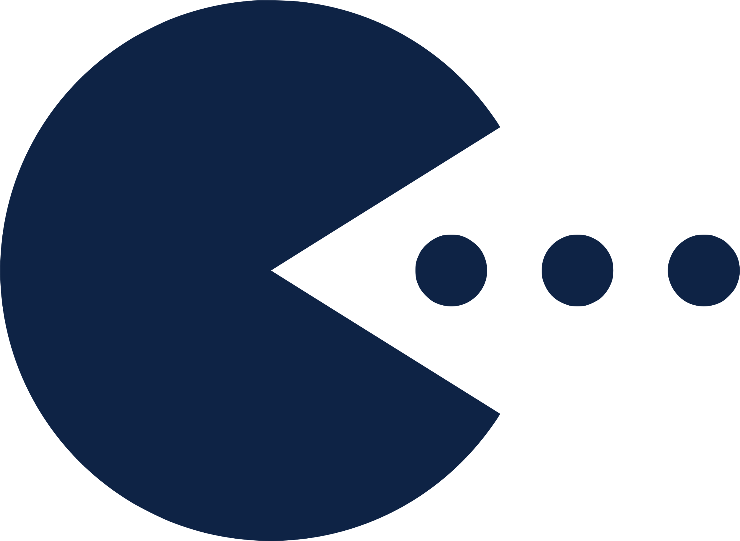 A Pac-Man-like shape eating dots, beside the statement.