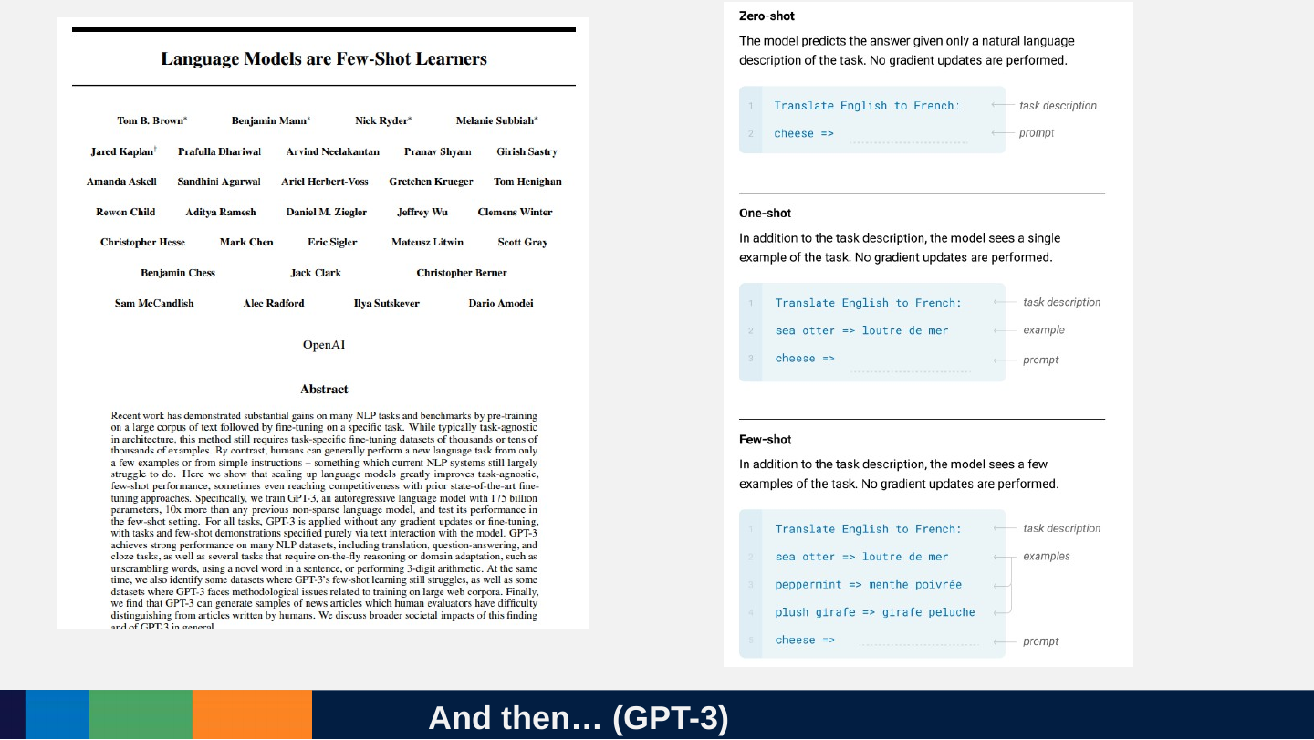 Two pages from the paper “Language Models are Few-Shot Learners”: the title page with its abstract, and a figure with zero-shot, one-shot and few-shot prompts for translating English to French.