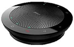 Photograph of the Jabra Meet 510, a round speakerphone.
