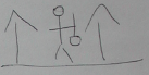 Pencil sketch of a stick figure holding a small box between two upward arrows.