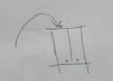 Pencil sketch of a curved arrow ending at the top of a tall rectangle with two dots near its base.