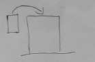 Pencil sketch of a small rectangle beside a larger rectangle, with a curved arrow from the small one to the large one.