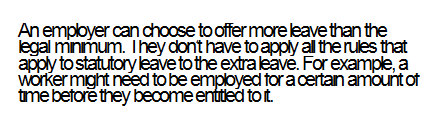 The sentence “An employer can choose to offer more leave than the legal minimum. They don’t have to apply all the rules that apply to statutory leave to the extra leave. For example, a worker might need to be employed for a certain amount of time before they become entitled to it.” set with letters squeezed tightly together.