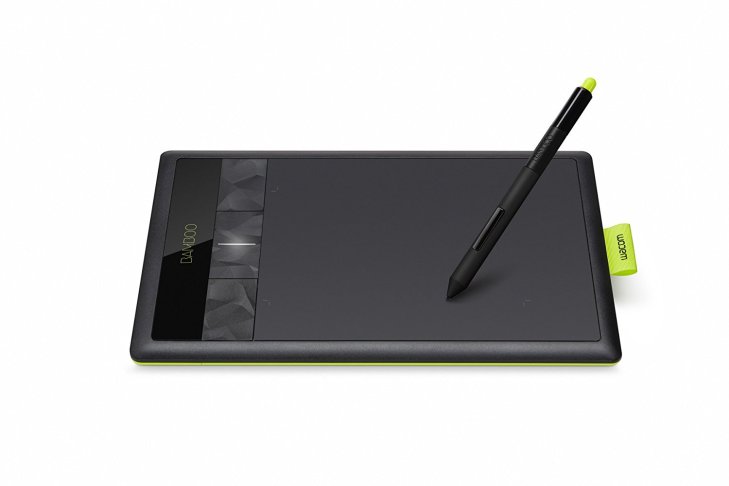 Photograph of a small drawing tablet with a pen resting on it.