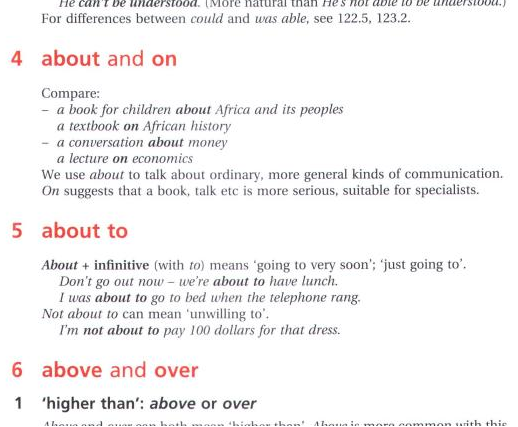 A scanned page from an English usage reference book, cropped at the top and bottom (the first and last lines are cut off), transcribed in the text below the image. Entry numbers and headings are in orange; key words are bold or italic as marked in the transcription.