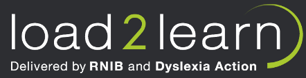 The Load2Learn logo, with the words “Delivered by RNIB and Dyslexia Action”.