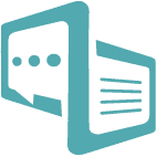Carescribe logo: a teal speech bubble with three dots beside a teal page of text lines.